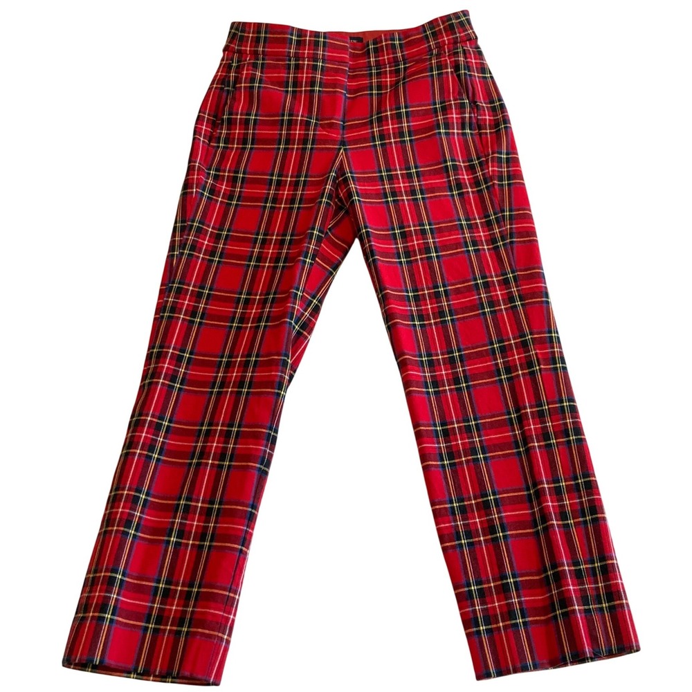 J.Crew Pants 0P (25x22.5) Martie Slim Cropped Red Plaid Royal Tartan‎ Mid Rise